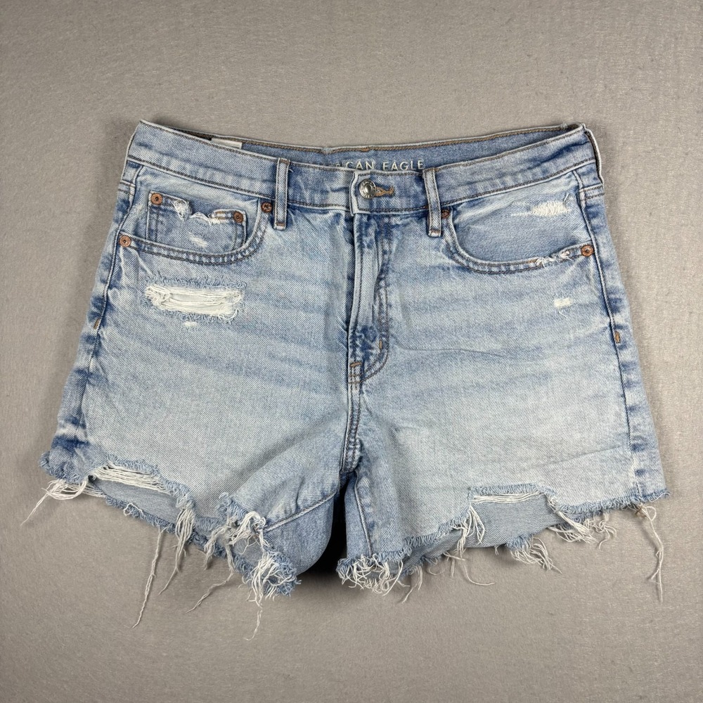 American Eagle Light Wash Perfect Short Jean Shorts Womens Size 6 Frayed 4"‎